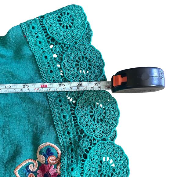 Anthropologie Kindred Embroidered Tunic Womens 3X Green Floral Bohemian Blouse - Picture 7 of 9